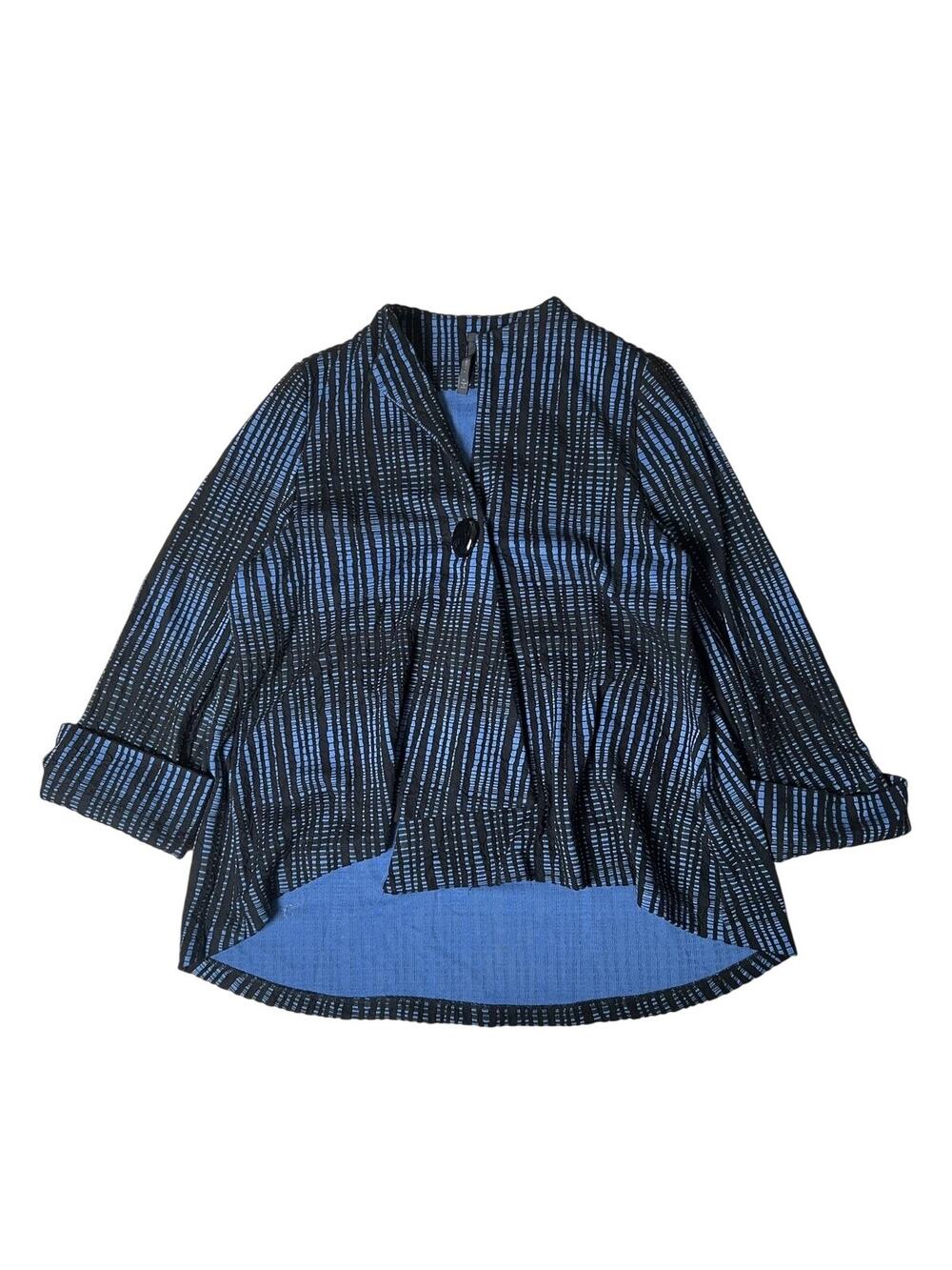 IC Jacket Womens XL Black Striped Lined Collared Single-Breasted Button